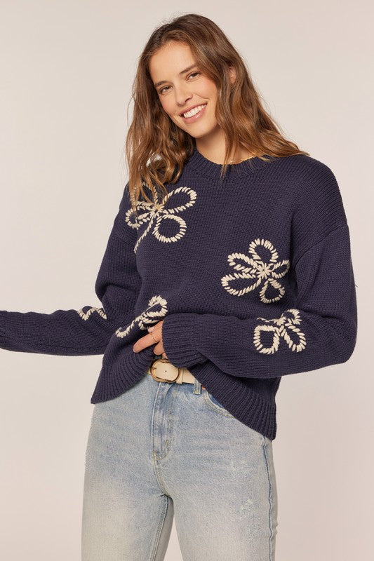 Flower Stitching Embroidered Detail Sweater