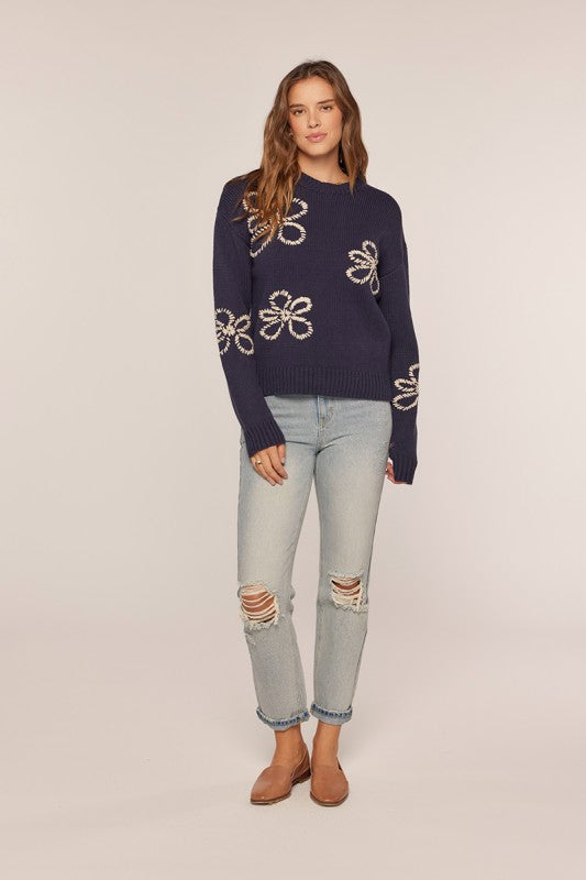 Flower Stitching Embroidered Detail Sweater