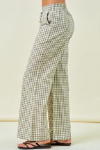 Back Again Gingham Wide Leg Elastic Pants W/ Pockets