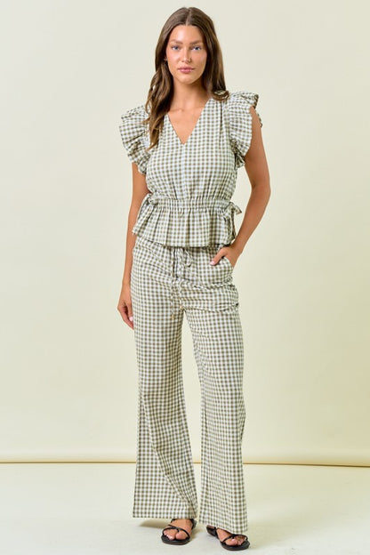 Back Again Gingham Wide Leg Elastic Pants W/ Pockets