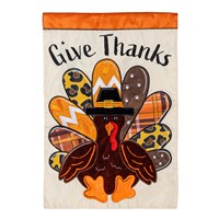 Give Thanks Patterned Turkey Applique Garden Flag