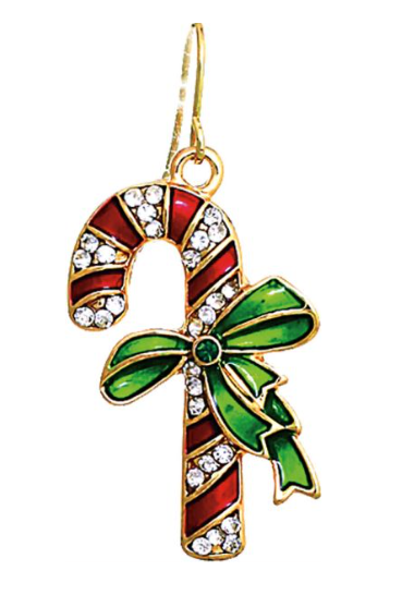 Gold Beribboned Candy Cane Earring
