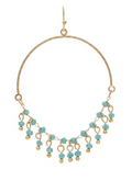 Gold Blue Bead Dangle Half Circle Earring