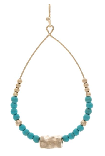 Gold Blue Turquoise Bead Teardrop Earring
