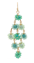 Gold Green Glass Flower Chandelier Earring