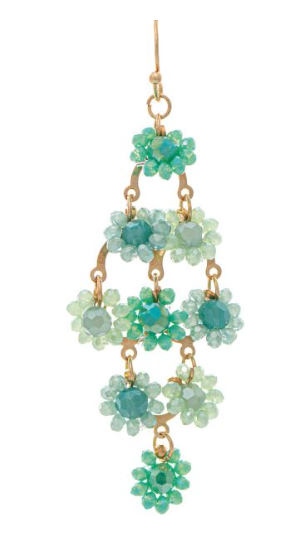 Gold Green Glass Flower Chandelier Earring