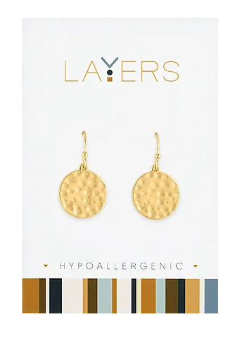 Gold Hammered Dangle Layers Earrings Lay82G
