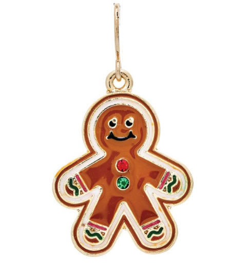 Gold Happy Gingerbread Christmas Enamel Earring