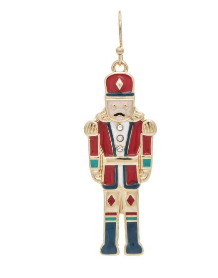 Gold Holiday Nutcracker Solider Earring