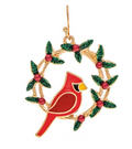 Gold Holly Wreath Perched Cardinal Earring