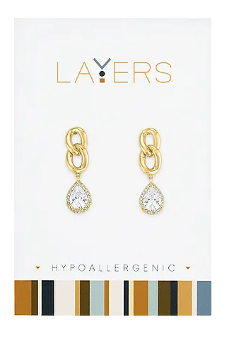 Gold Linked Teardrop Dangle Layers Earrings Layers Earrings 104-G