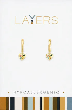 Gold Multi Color Heart Huggie Layers Earrings