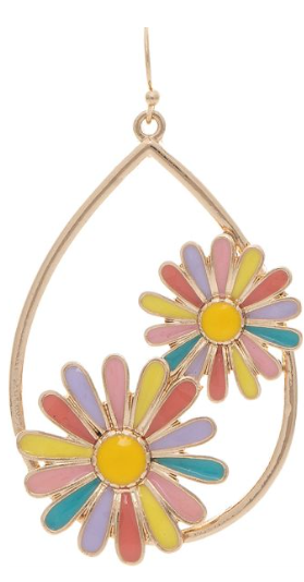 Gold Multicolor Blossoms Teardrop Earring