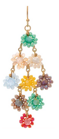 Gold Multicolor Glass Flower Chandelier Earring