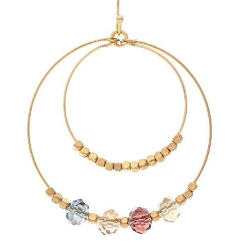Gold Multicolor Glass & Nugget Bead Circles Earring