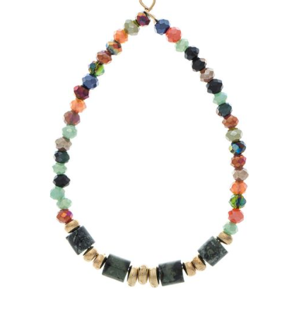 Gold Multicolor Glass & Stone Bead Teardrop Earring