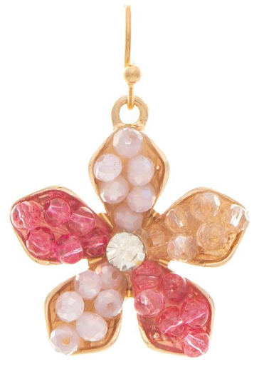 Gold Multicolor Pink Bead Inlay Flower Earring