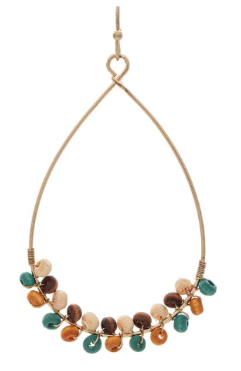 Gold Multicolor Wire Wrapped Wood Bead Earring