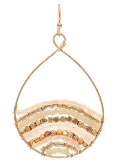 Gold Natural Beaded Rows Teardrop Earring