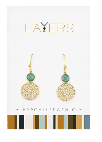 Gold Pacific Opal & Delicate Mesh Dangle Layers Earrings Lay-EAr98-G
