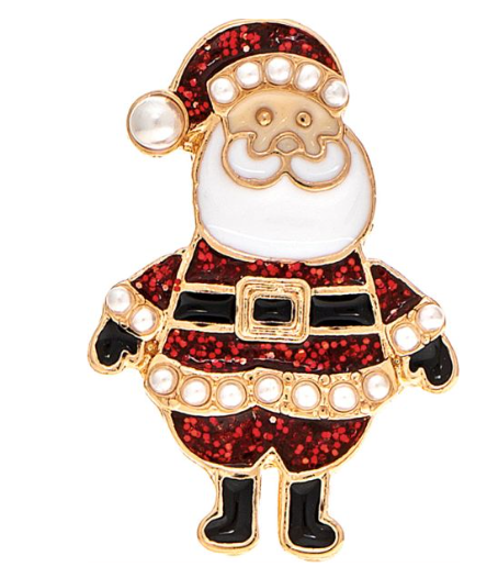 Gold Red Glitter Pearl Santa Post Earring