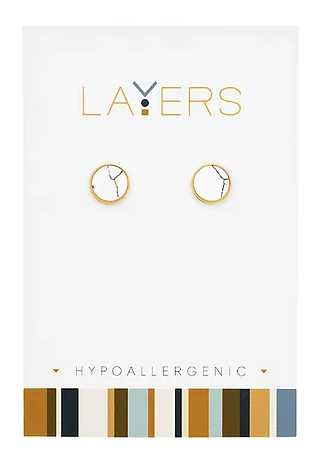 Gold Round Granite Stud Layers Earrrings Lay-Ear 02-G