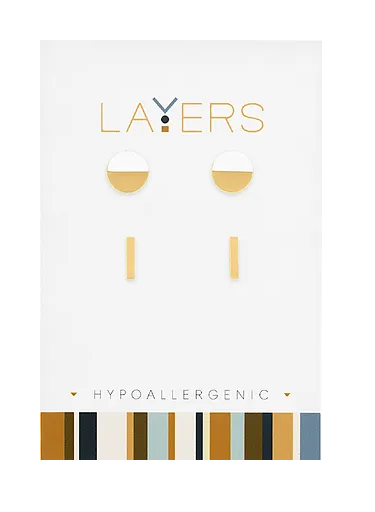Silver Moon & Gold Star Duo Pair Stud Layers Earrings Lay-Ear550S