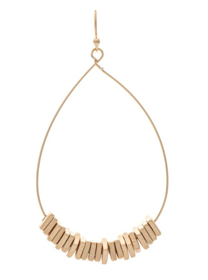 Gold Square Stack Bead Teardrop Earring
