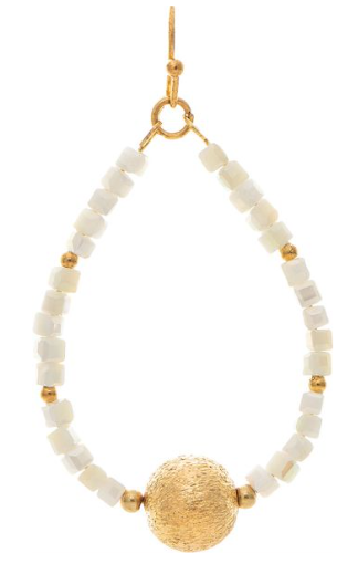 Gold White Cube Bead Gold Ball Earring