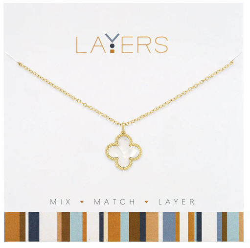 Gold Beaded Quatrefoil Layers Necklace Lay-195G