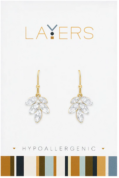 Gold, CZ Leaf Dangle Layers Earrings Lay-Ear72-G