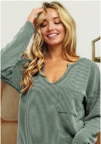 Wavy Two Tone Rib Notch Neck patch Pocket Top !