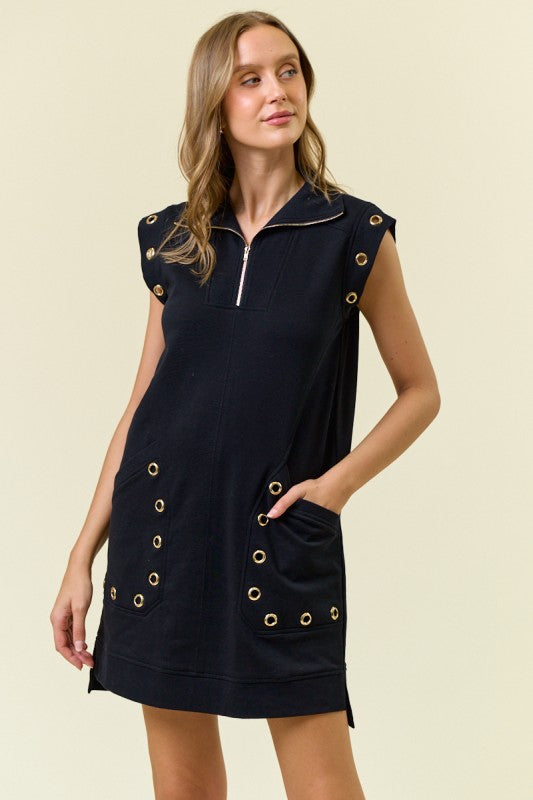 Grommet Detail Half Zip Sweatshirt Dress