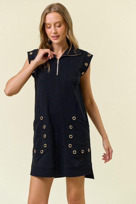 Grommet Detail Half Zip Sweatshirt Dress