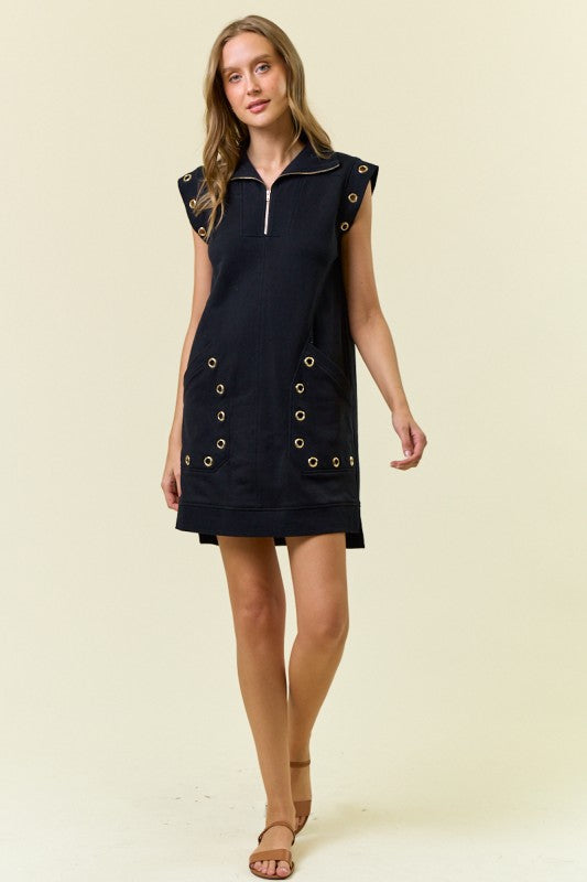 Grommet Detail Half Zip Sweatshirt Dress