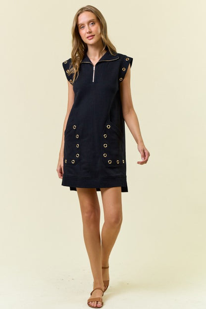 Grommet Detail Half Zip Sweatshirt Dress