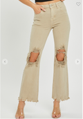 HIGH RISE KNEE DISTRESSED STRAIGHT PANTS