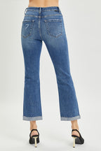 HIGH RISE BUTTON FLY ANKLE STRAIGHT LEG JEANS RDP5535 DARK