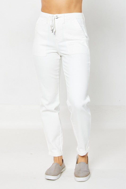 HW Jet Black Double Roll Cuff Jogger White