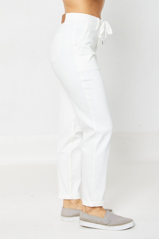 HW Jet Black Double Roll Cuff Jogger White