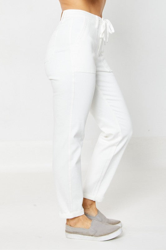HW Jet Black Double Roll Cuff Jogger White