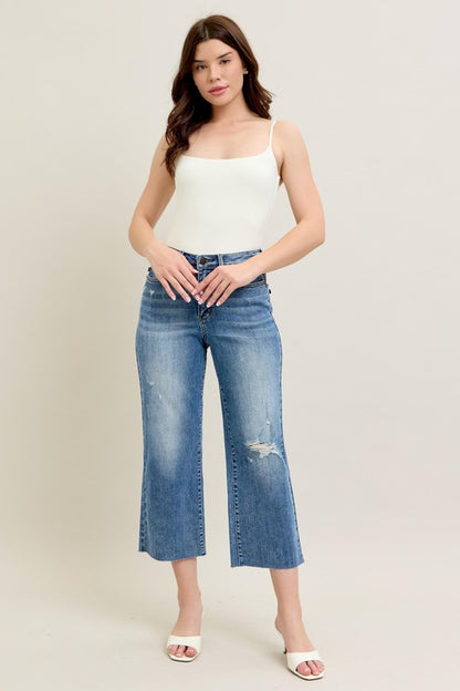 Judy Blue HW Back Pkt Embroidery & Raw Cut Hem Crop