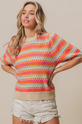 Half Sleeves Multi Color Sweater Top