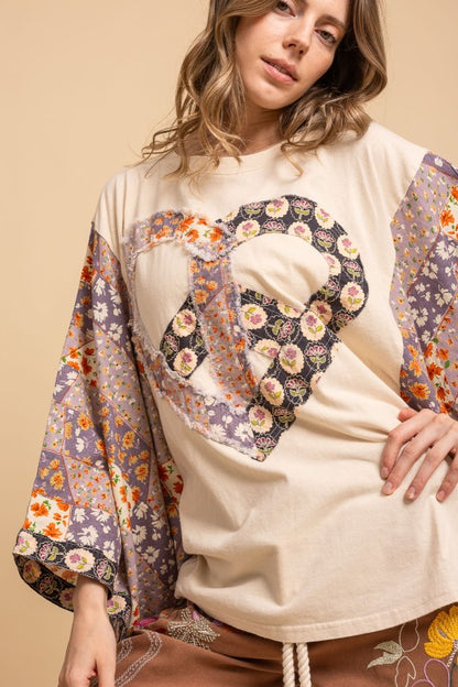 Heart Peace Sign Patch Front Poncho Top