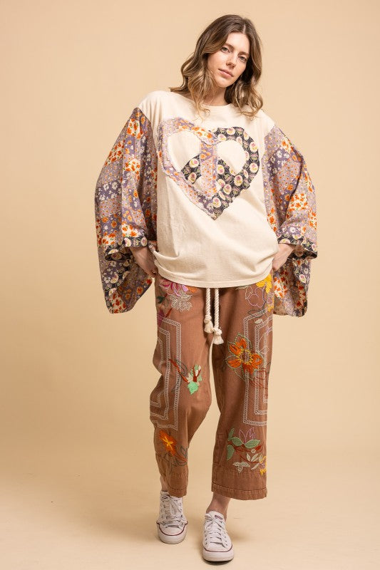 Heart Peace Sign Patch Front Poncho Top