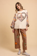 Heart Peace Sign Patch Front Poncho Top