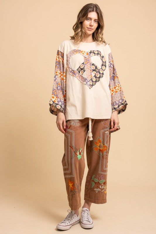 Heart Peace Sign Patch Front Poncho Top