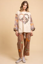 Heart Peace Sign Patch Front Poncho Top