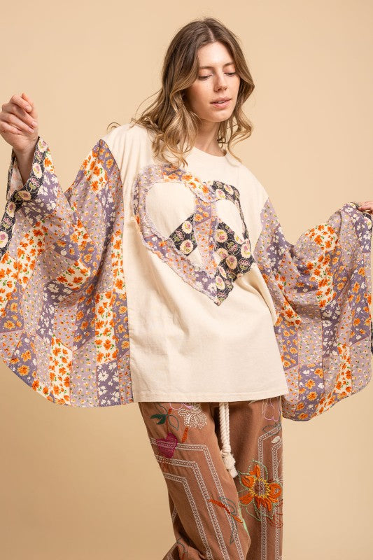Heart Peace Sign Patch Front Poncho Top