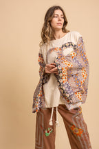 Heart Peace Sign Patch Front Poncho Top